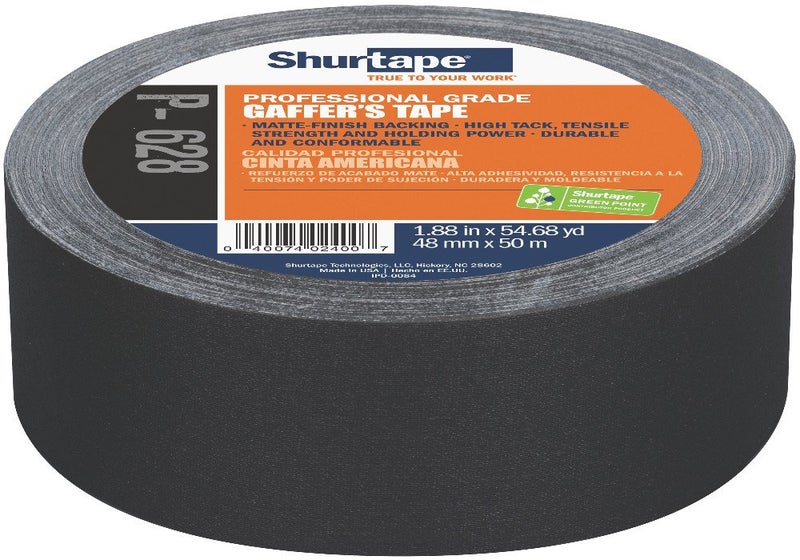 Shurtape P- 628 Professional Grade, Coated Gaffer's Tape, Social Distancing Marking, 48mm x 50m, Black, 1 Roll (138775) - Image 1